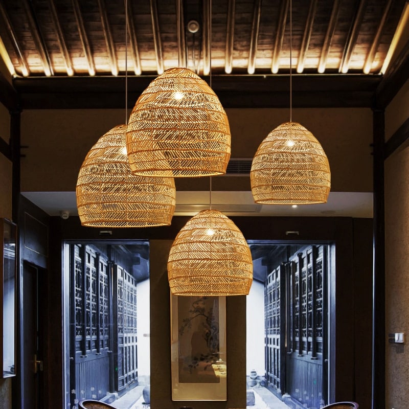 Plafonnier LED Vintage en rotin