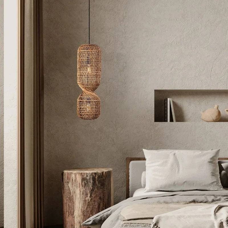 Plafonnier en Rotin au Design Vintage à LED