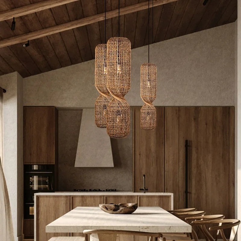 Plafonnier en Rotin au Design Vintage à LED