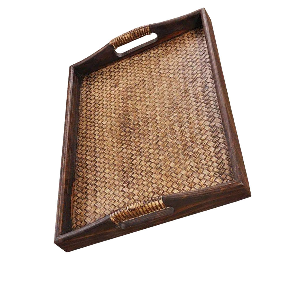 Plateau de service rectangulaire en rotin vintage