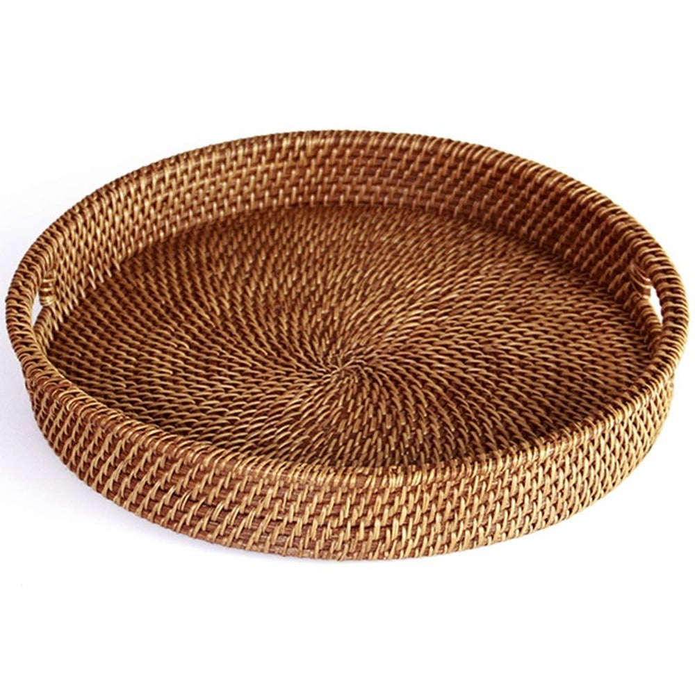 Plateau de service rond en rotin tissé