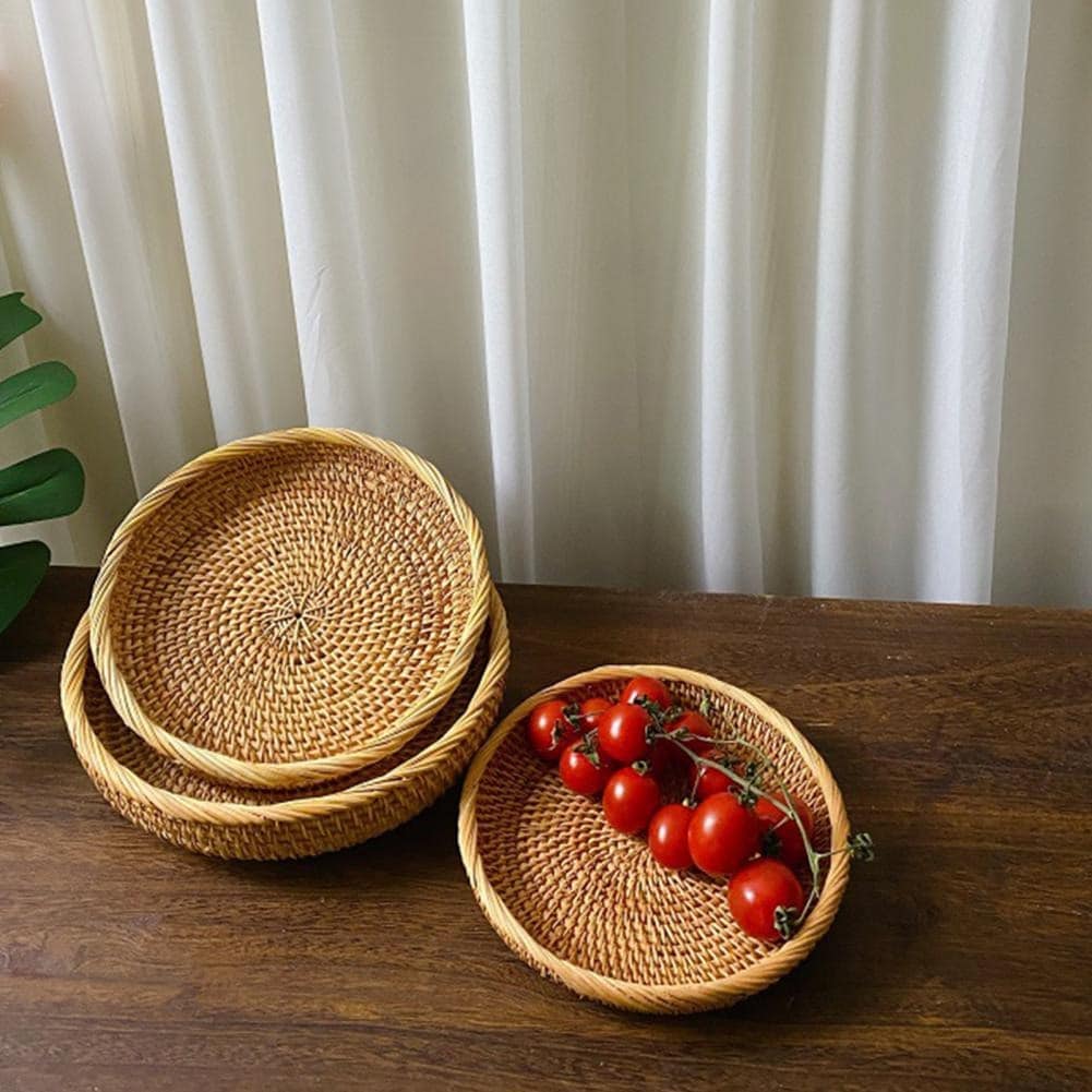 Plateau rond en rotin véritable 3 tailles