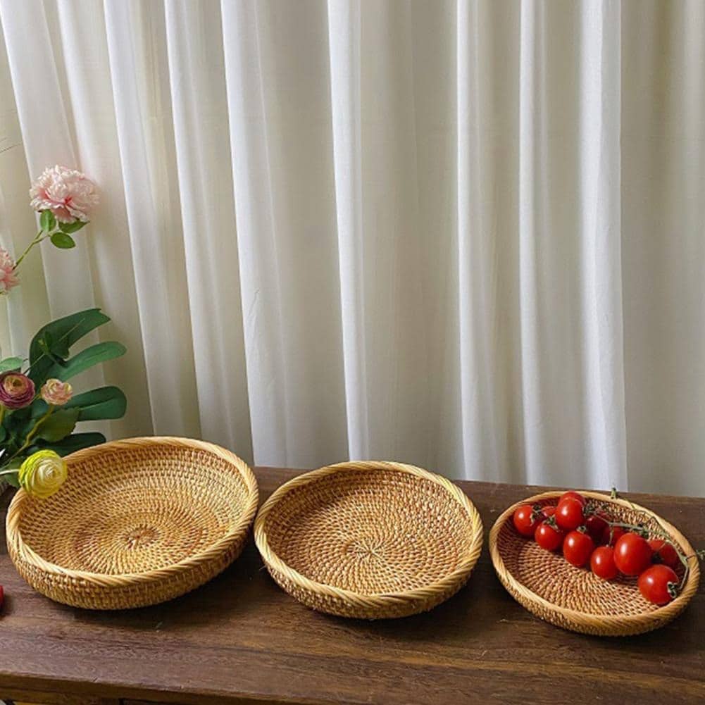 Plateau rond en rotin véritable 3 tailles