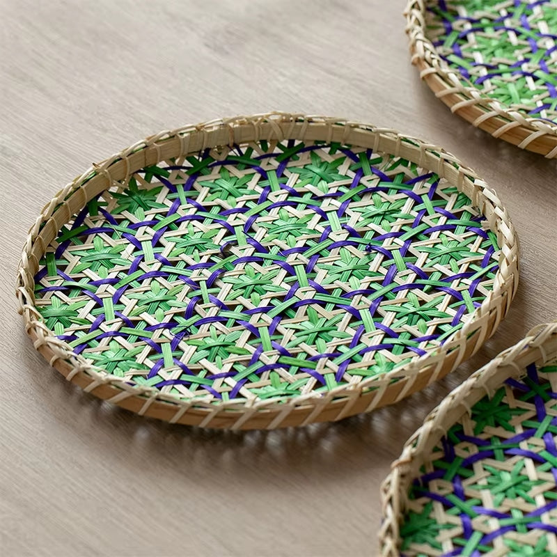 Plateau Rotin à Motifs Géométriques