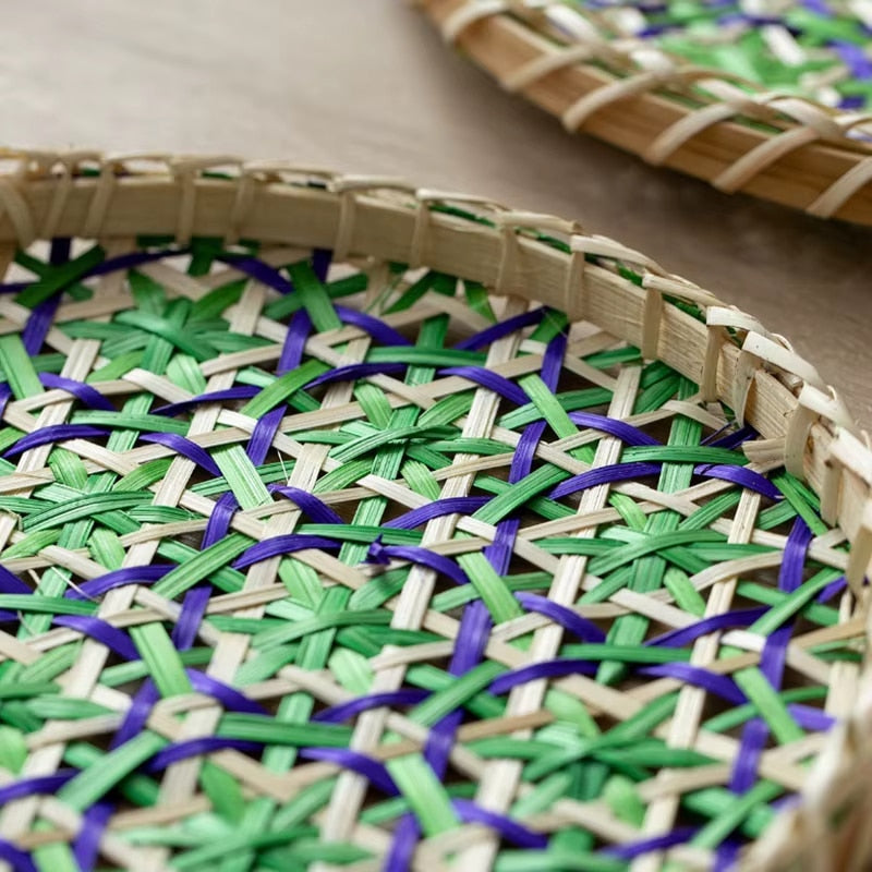 Plateau Rotin à Motifs Géométriques