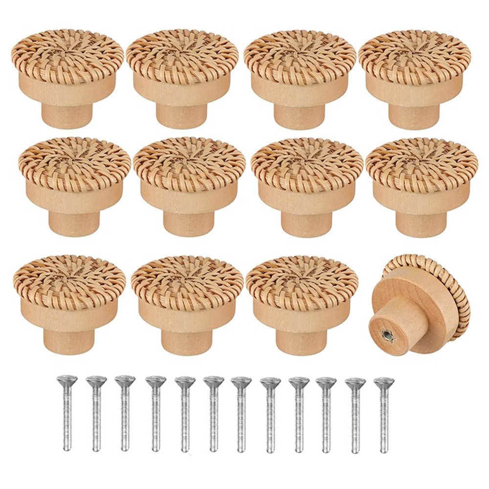Poignée de meuble en Bois et rotin couleur naturelle