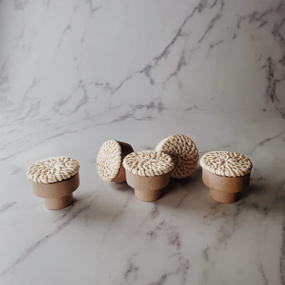 Poignées en bois de hêtre et rotin blanc pour DIY