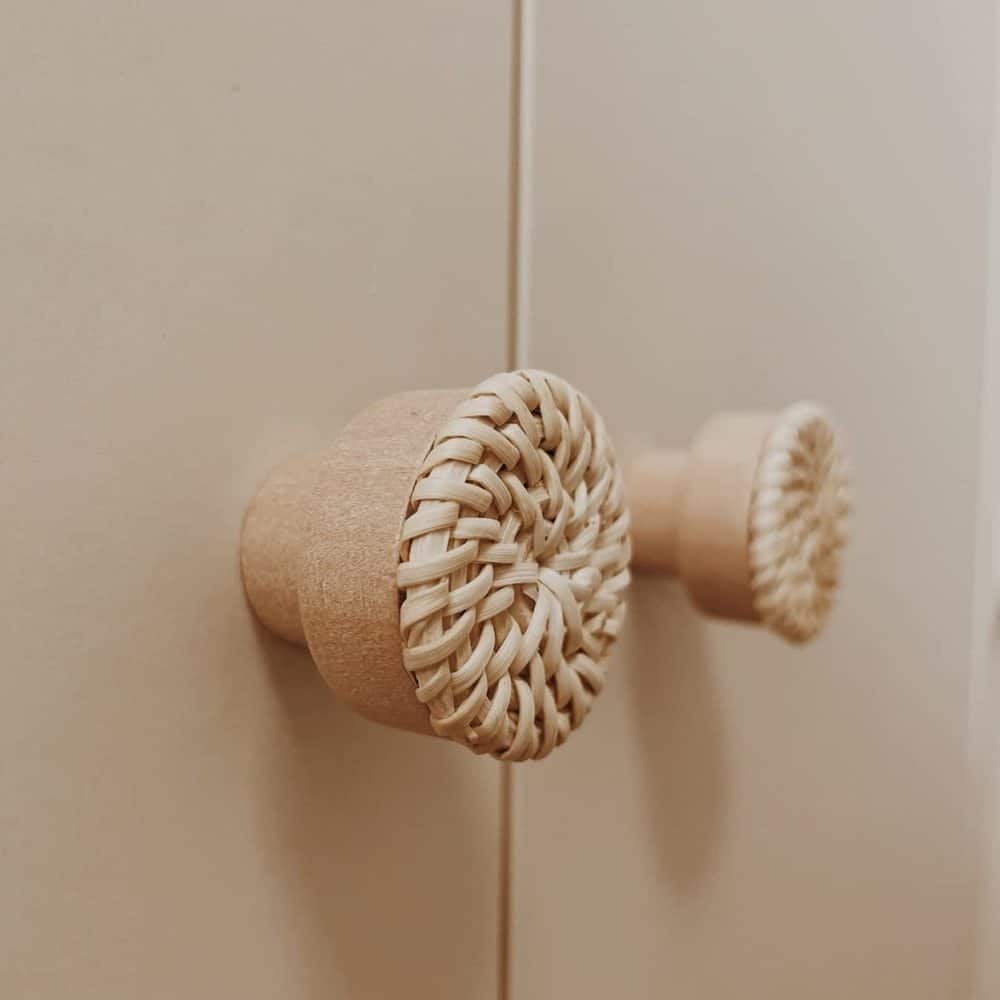 Poignées en bois de hêtre et rotin blanc pour DIY