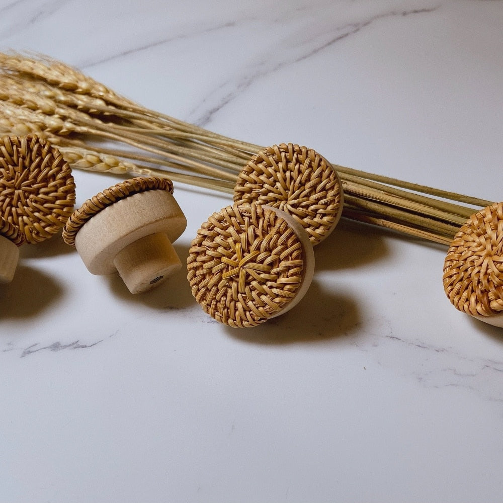 Poignées en bois de hêtre et rotin naturel pour DIY