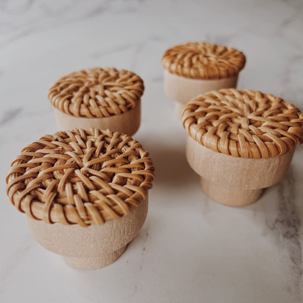 Poignées en bois de hêtre et rotin naturel pour DIY
