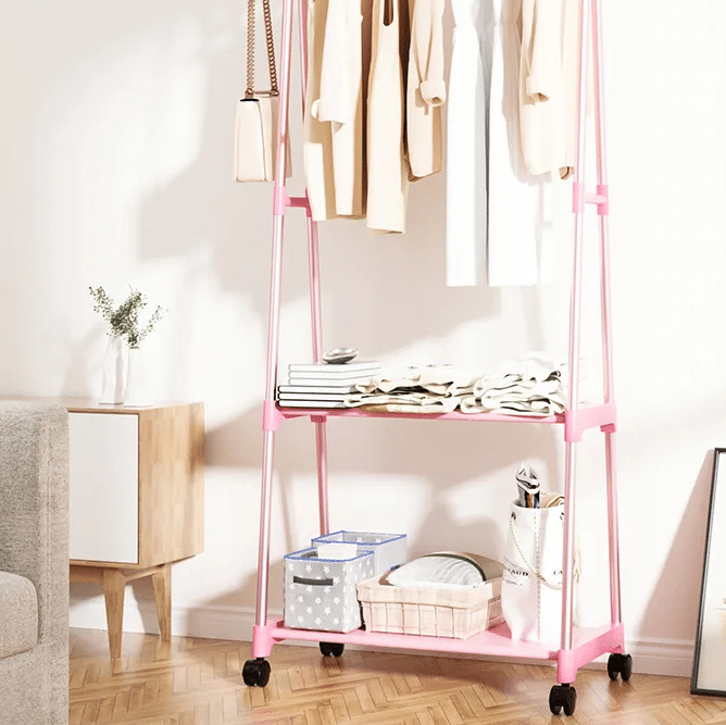 Portant Effet Bois Rose avec Deux Niveaux sur Roulettes