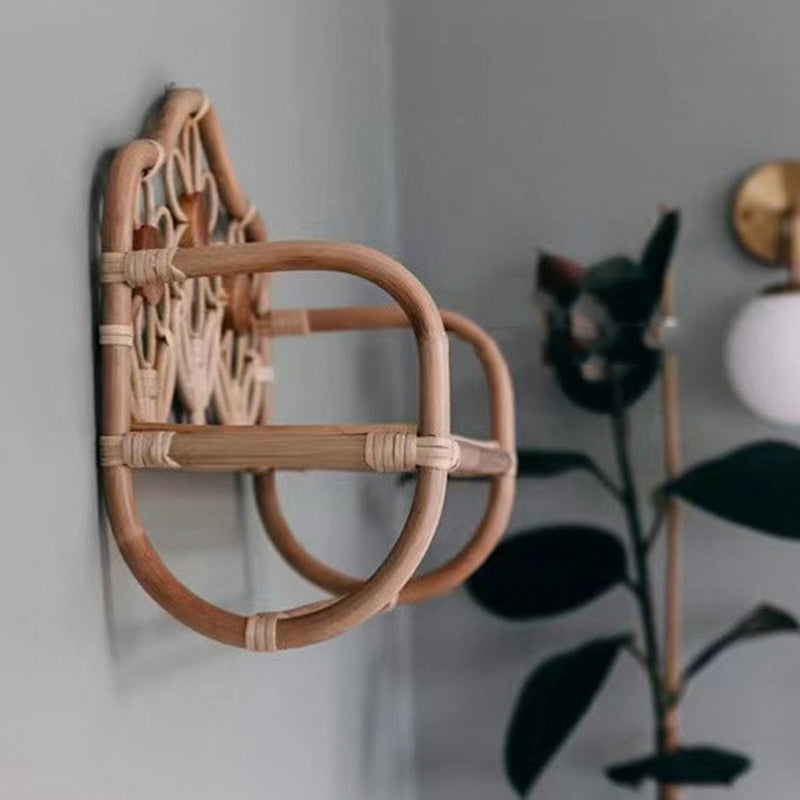 Porte-manteau mural étagère en rotin naturel