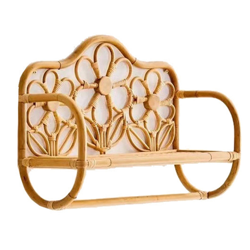 Porte-manteau mural étagère en rotin naturel