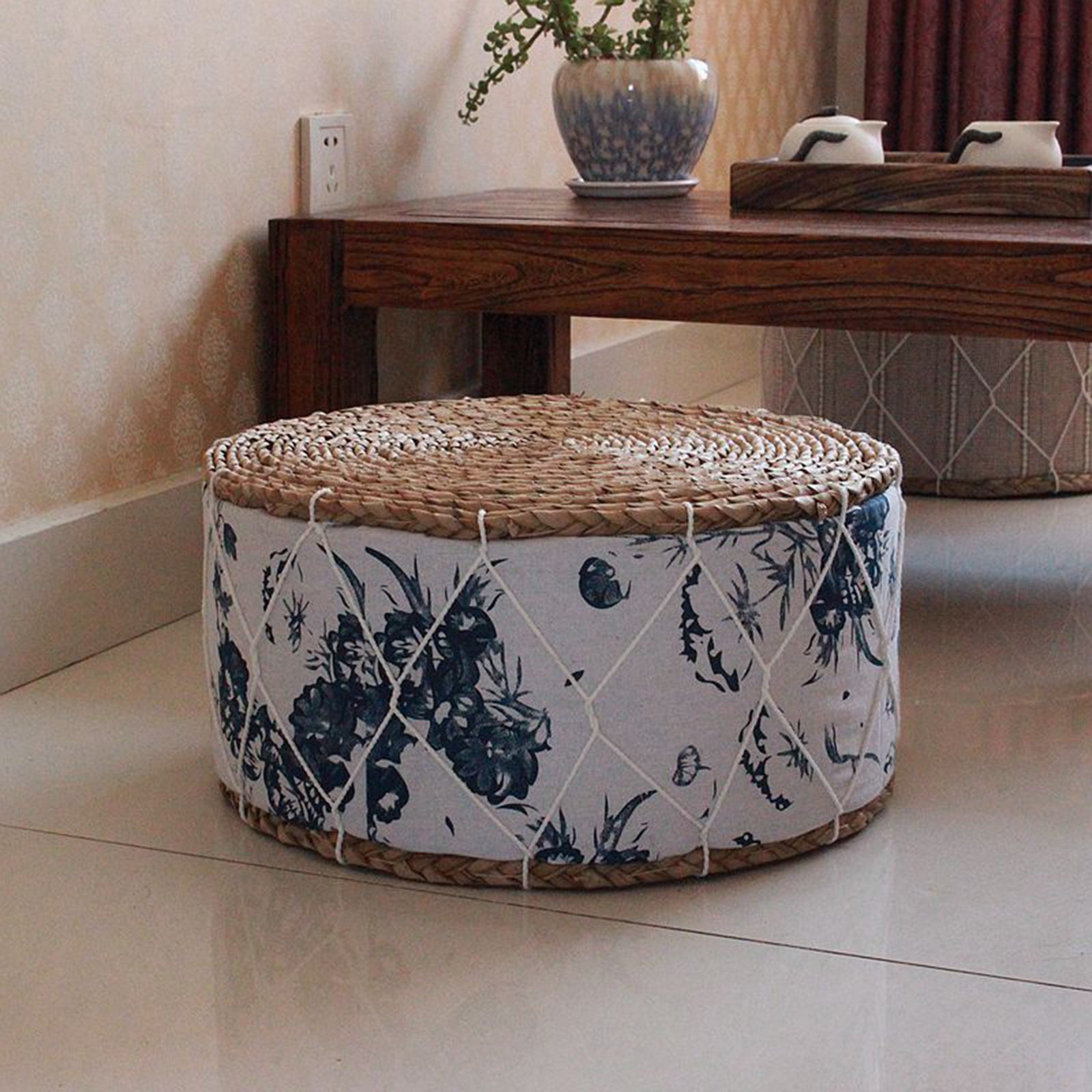 Pouf circulaire à motifs verts
