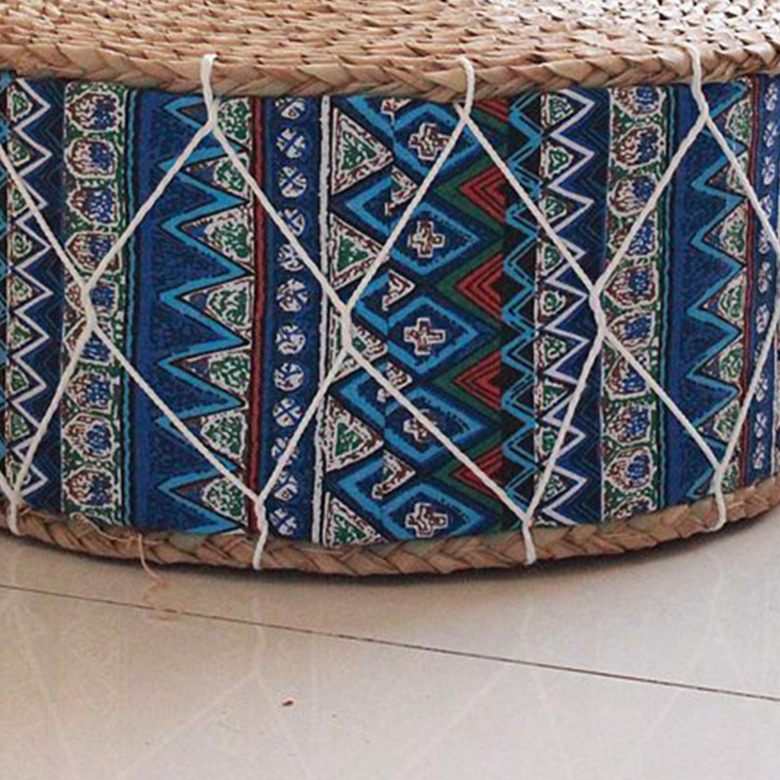 Pouf circulaire motifs tons bleus