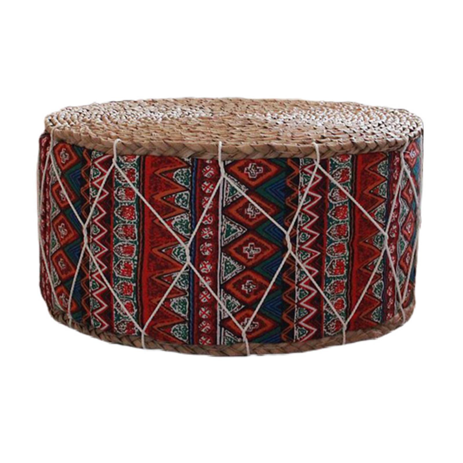 Pouf en rotin à motifs rouges