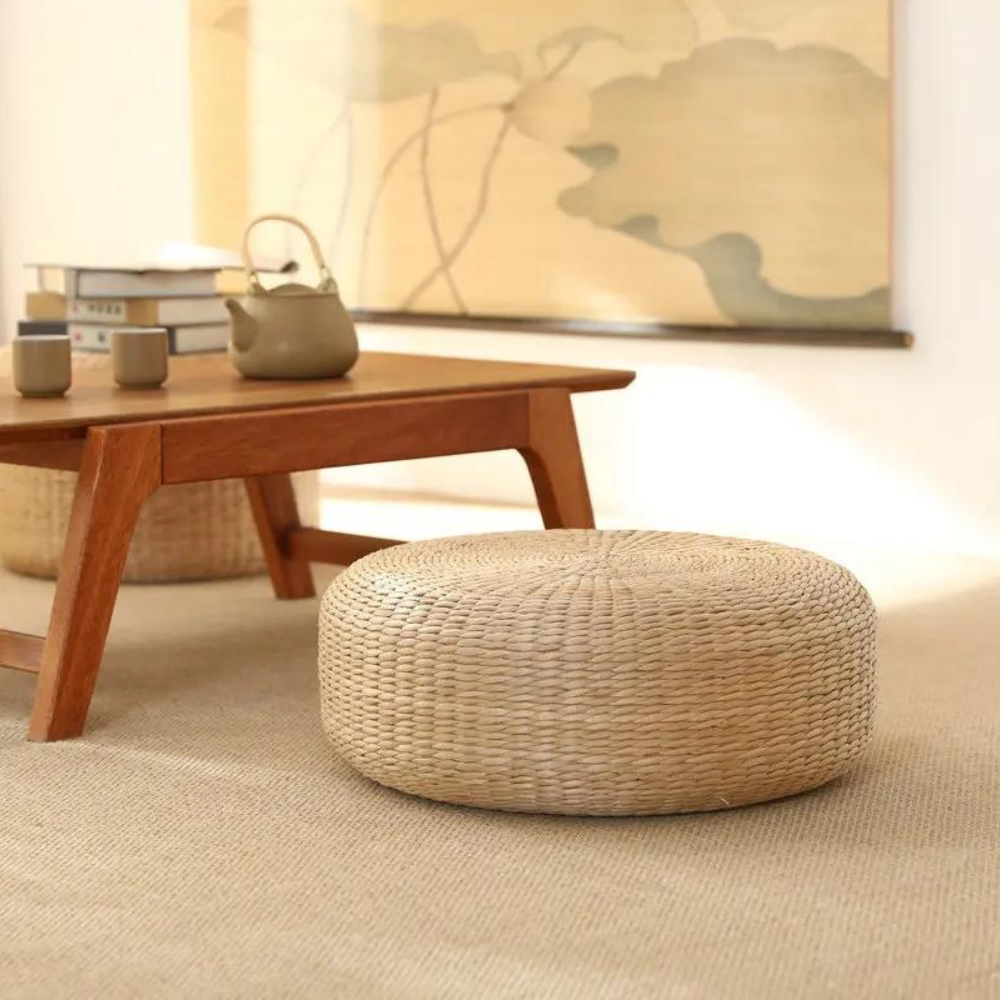 Pouf rond osier naturel tressé | Nalo