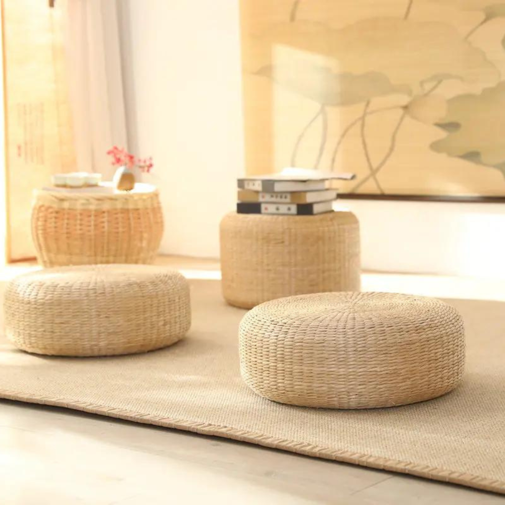 Pouf rond osier naturel tressé | Nalo
