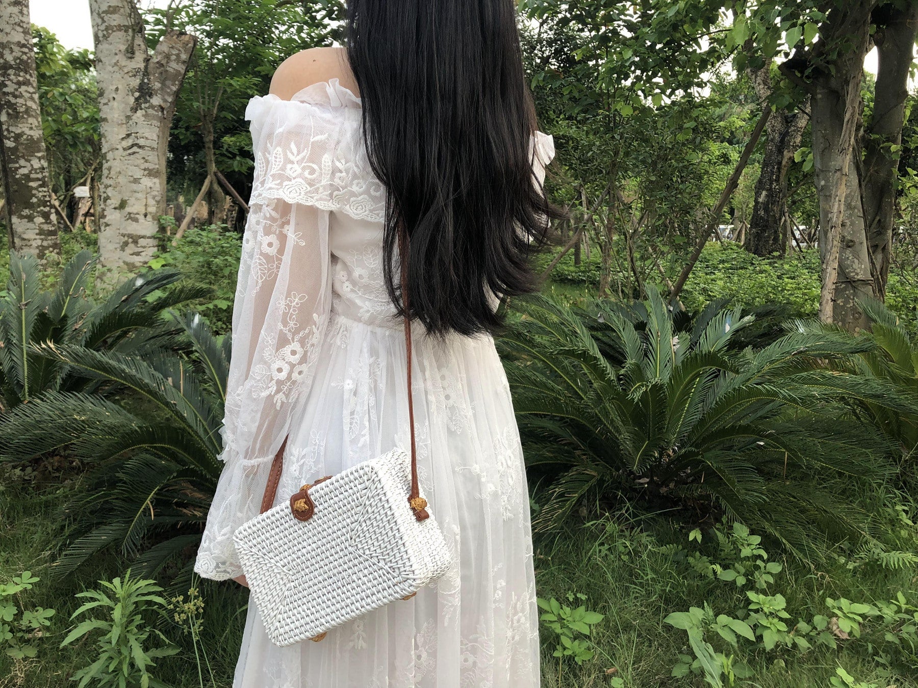 Sac à main carré bohème en rotin tissé à la main pour femme