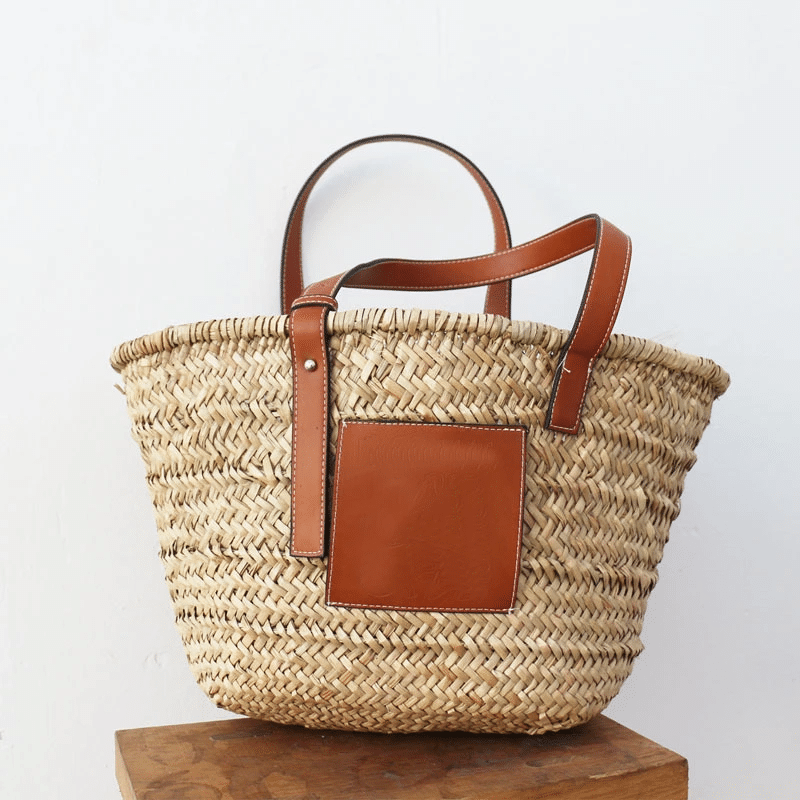 Sac à main d’été en paille tissé raphia, marron, pour femmes