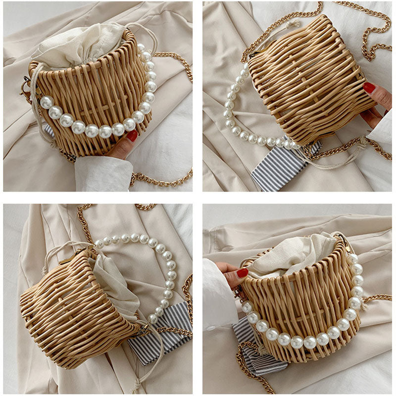 Sac à main en rotin tissé en forme de panier