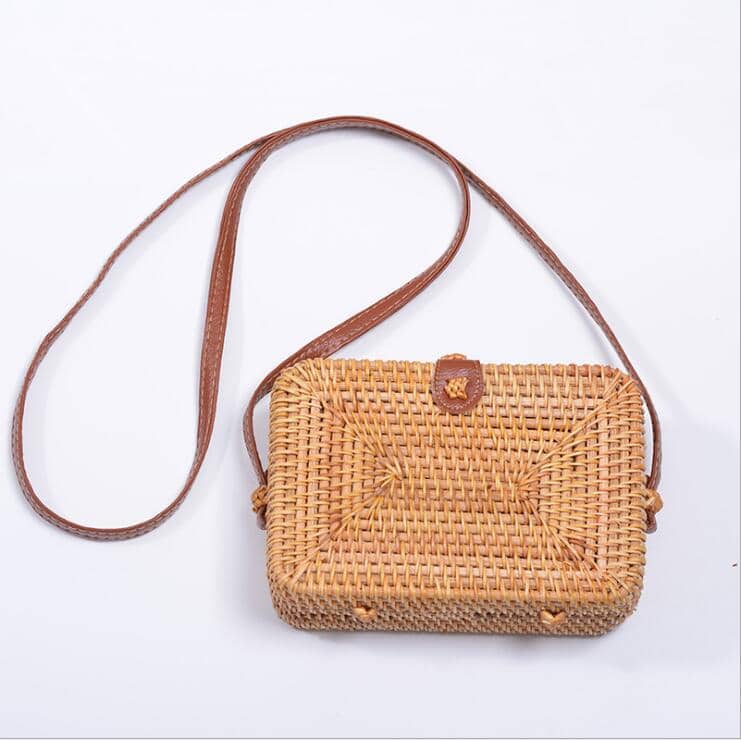 Sac à main rectangulaire en rotin pour femmes