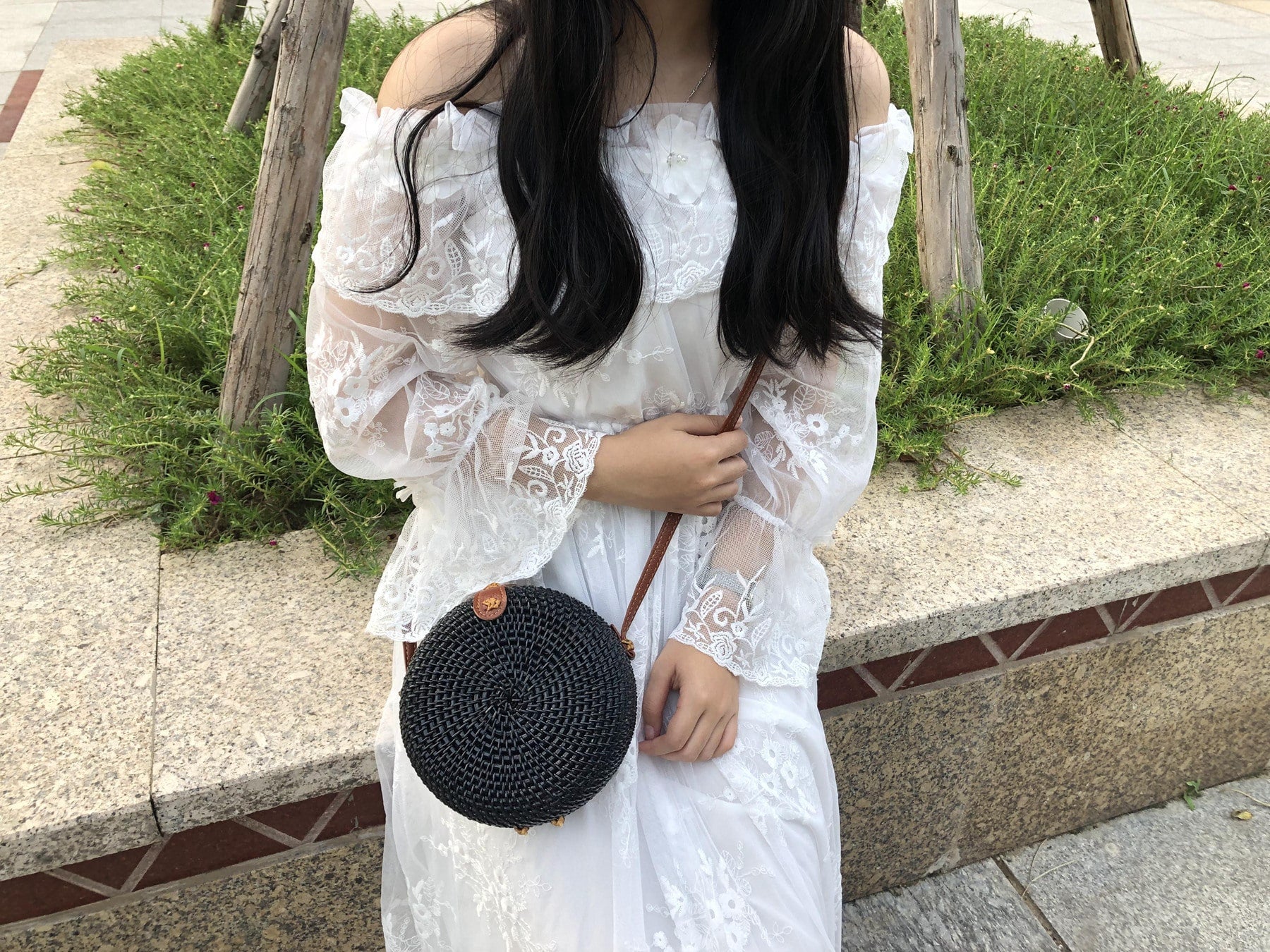 Sac à main rond bohème en rotin tissé à la main pour femme