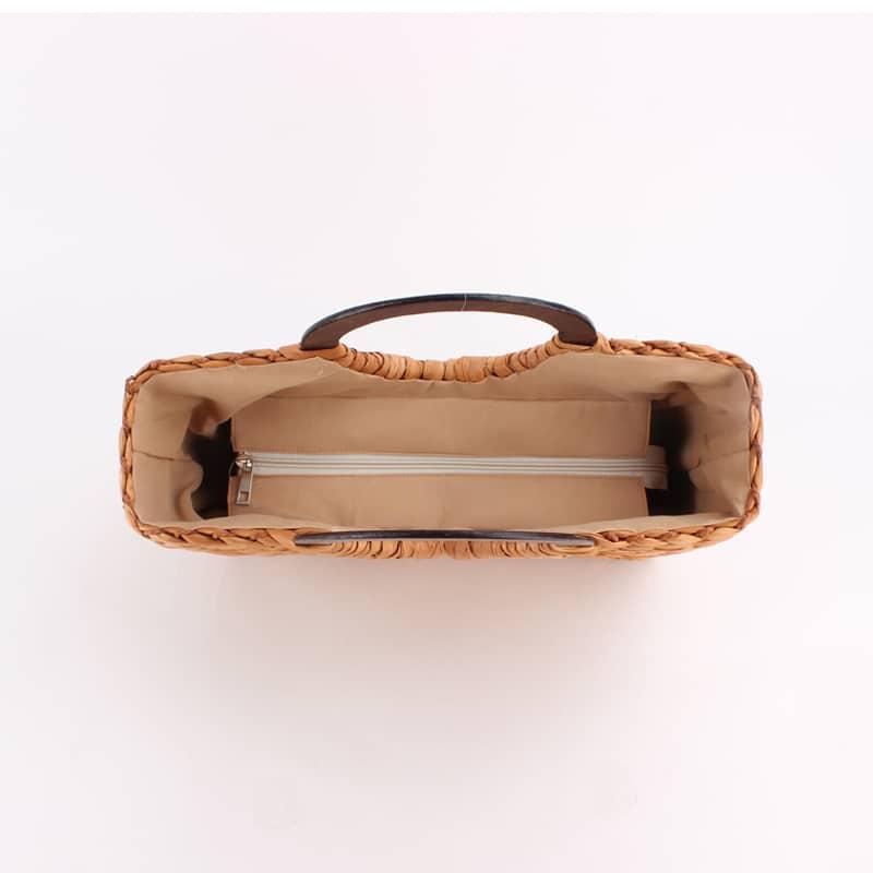 Sac à main vintage marron en rotin poignées en bois