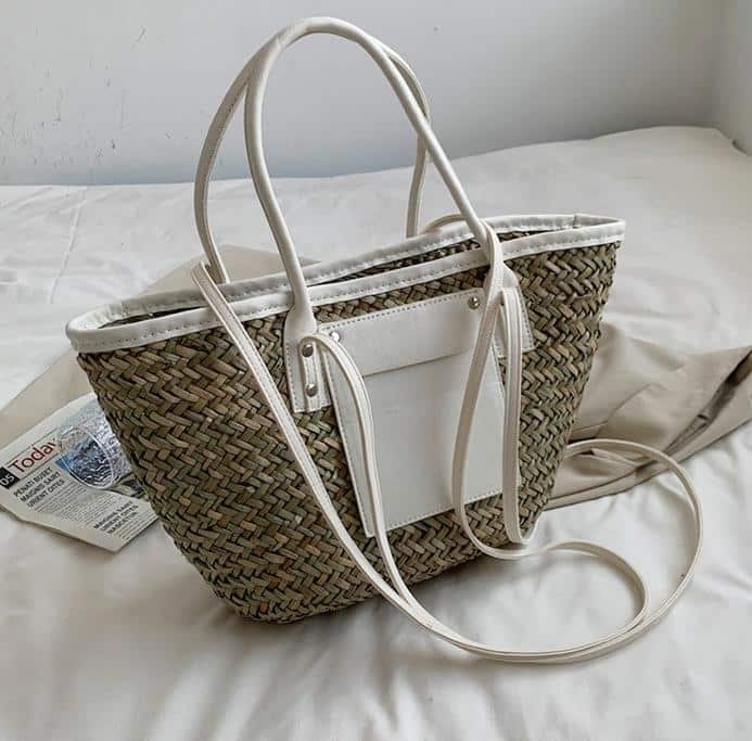 Sac d’été en paille de grande capacité fait à la main, blanc, pour femmes