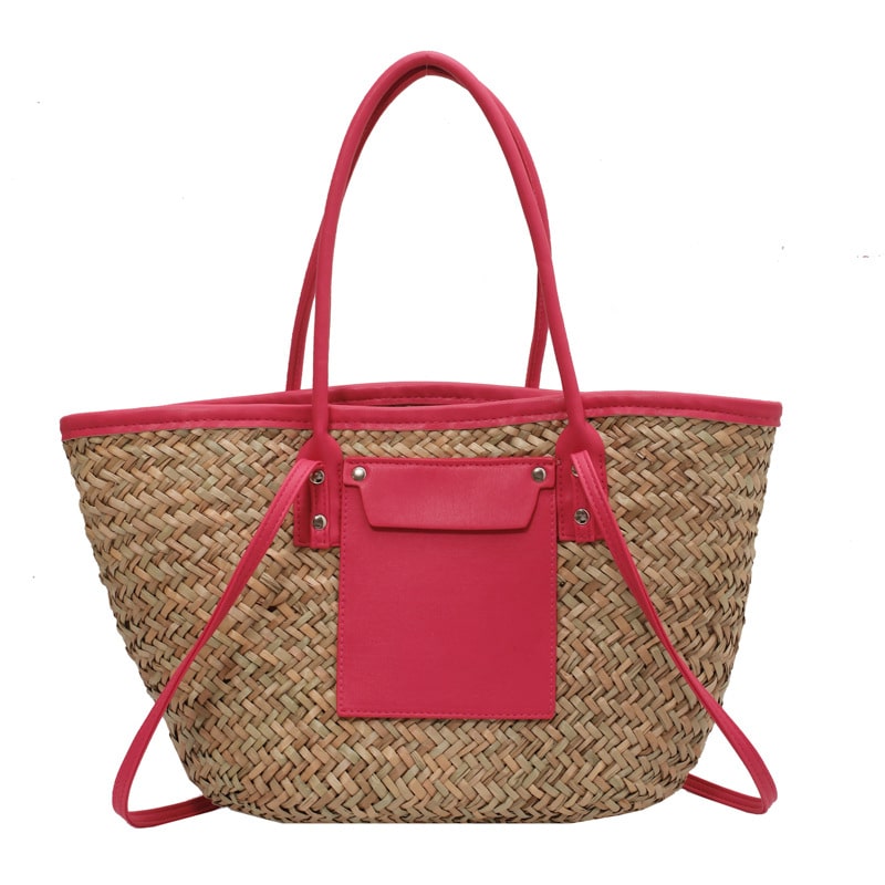Sac d’été en paille de grande capacité fait à la main, rose, pour femmes