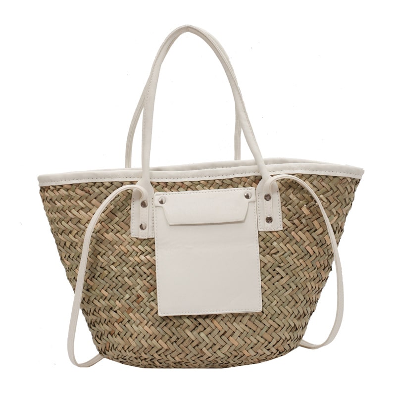 Sac d’été en paille de grande capacité fait à la main, blanc, pour femmes