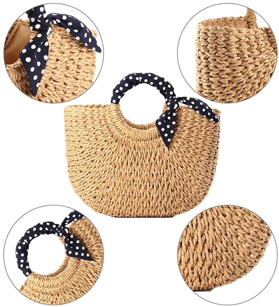 Sac de plage à poignée foulard bleu marine à pois