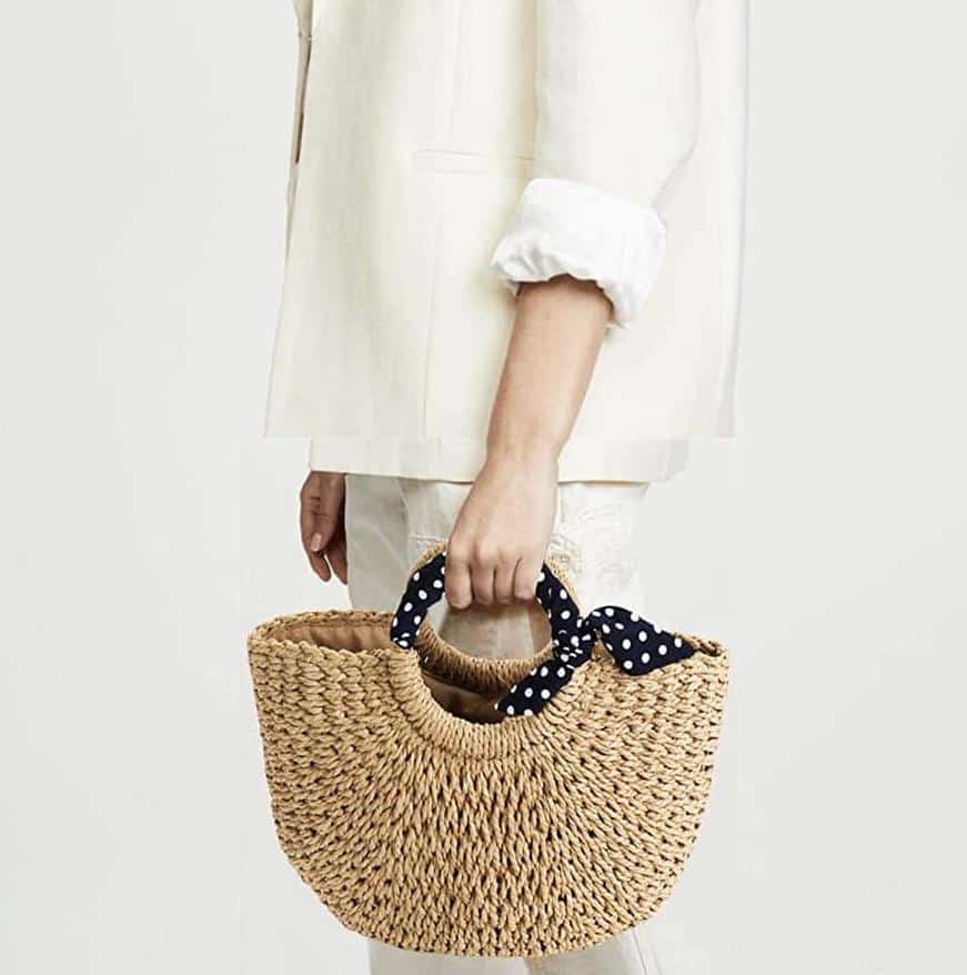 Sac de plage à poignée foulard bleu marine à pois