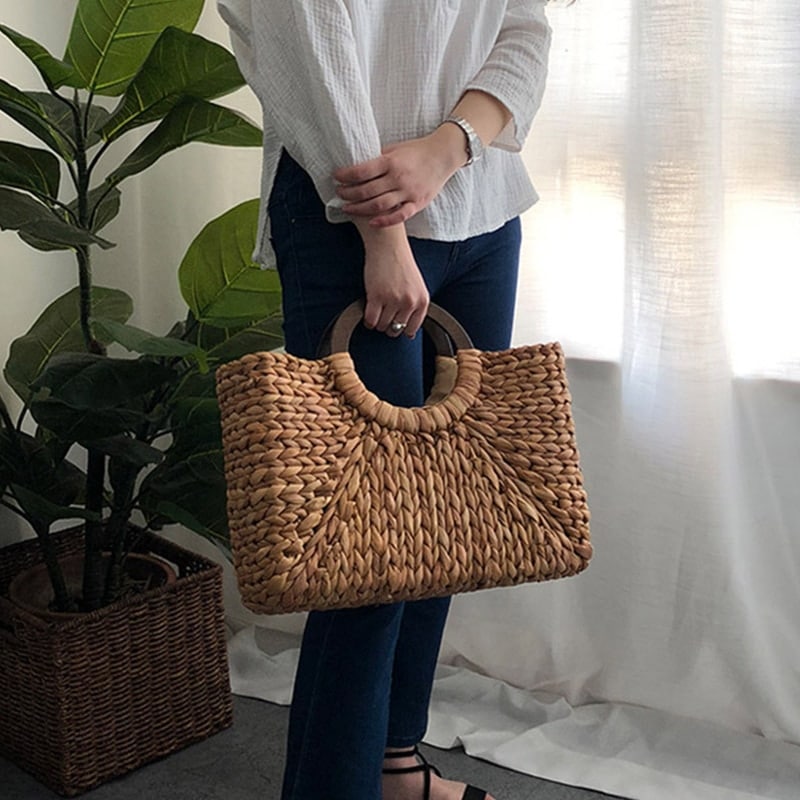 Sac de plage d’été en rotin fait à la main pour femmes