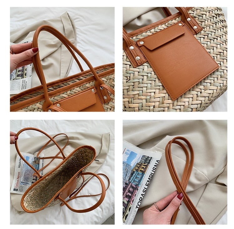 Sac de plage marron en rotin tissé