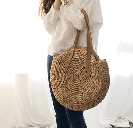 Sac de plage tissé marron
