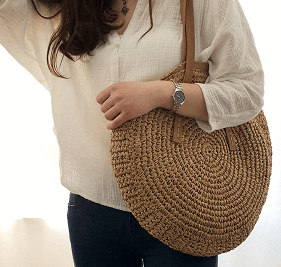 Sac de plage tissé marron