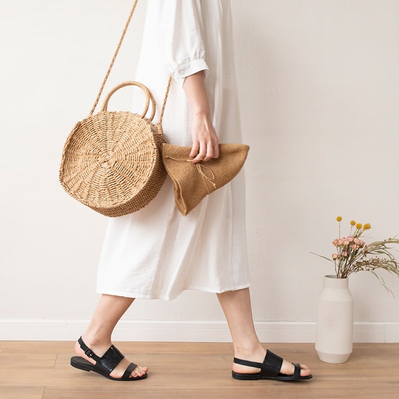 Sacs à main tendance ronds en rotin pour femmes