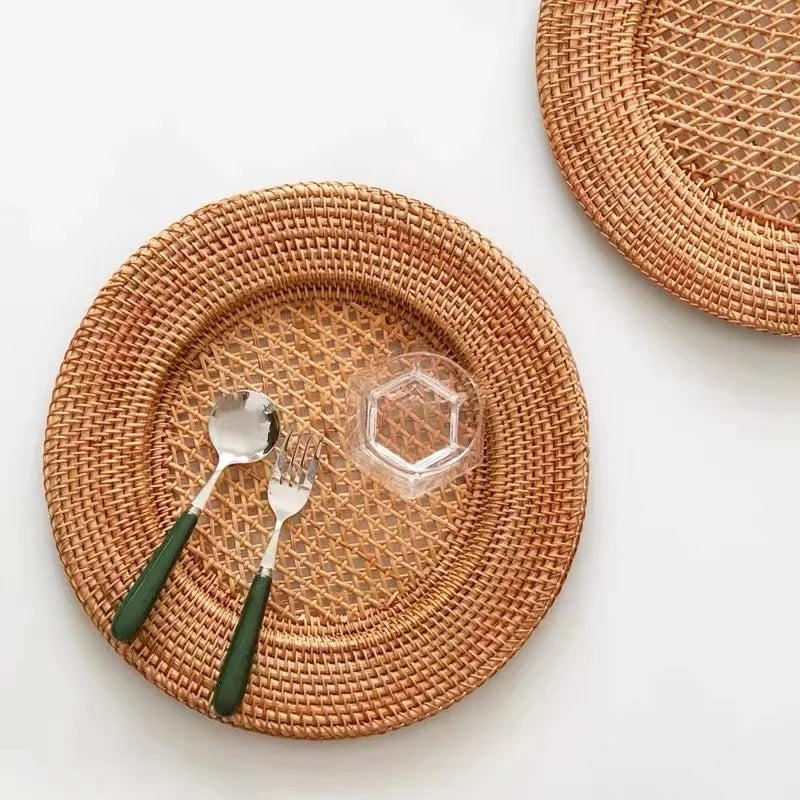 Set de Table Effet Rotin en Forme d’Assiette en Bois