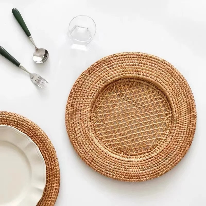 Set de Table Effet Rotin en Forme d’Assiette en Bois