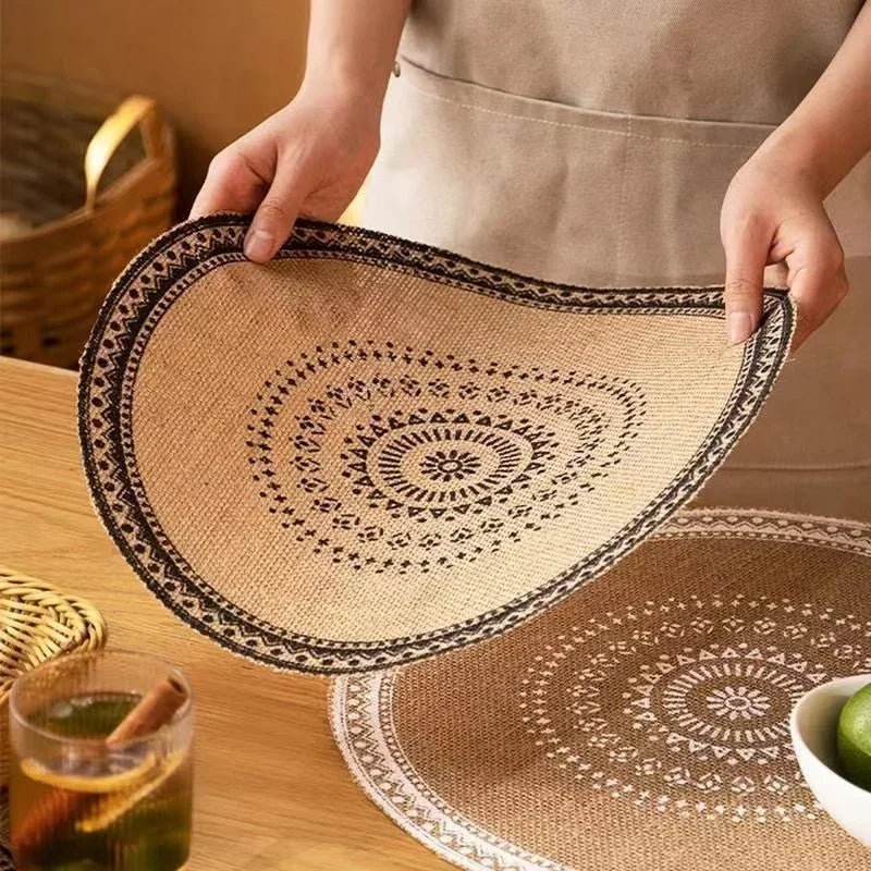 Set de Table Effet Rotin Rond de Style Bohème en Jute