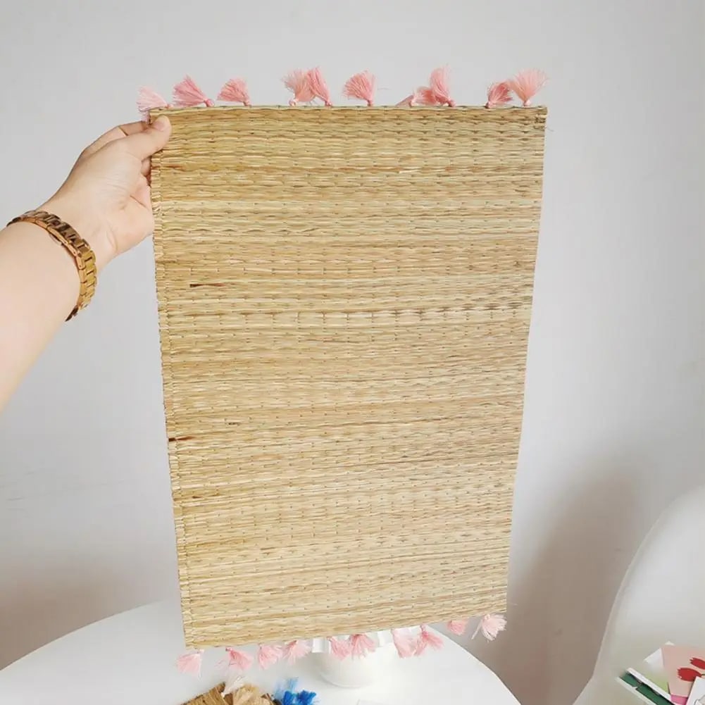 Set de Table Paille Rectangulaire avec Pampilles Roses