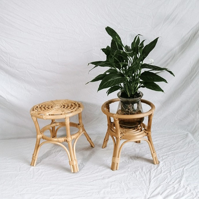 Support porte plante en rotin naturel