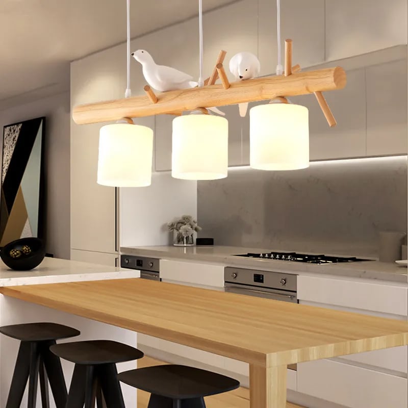 Suspension Bois Élégante Décorée d’Oiseaux