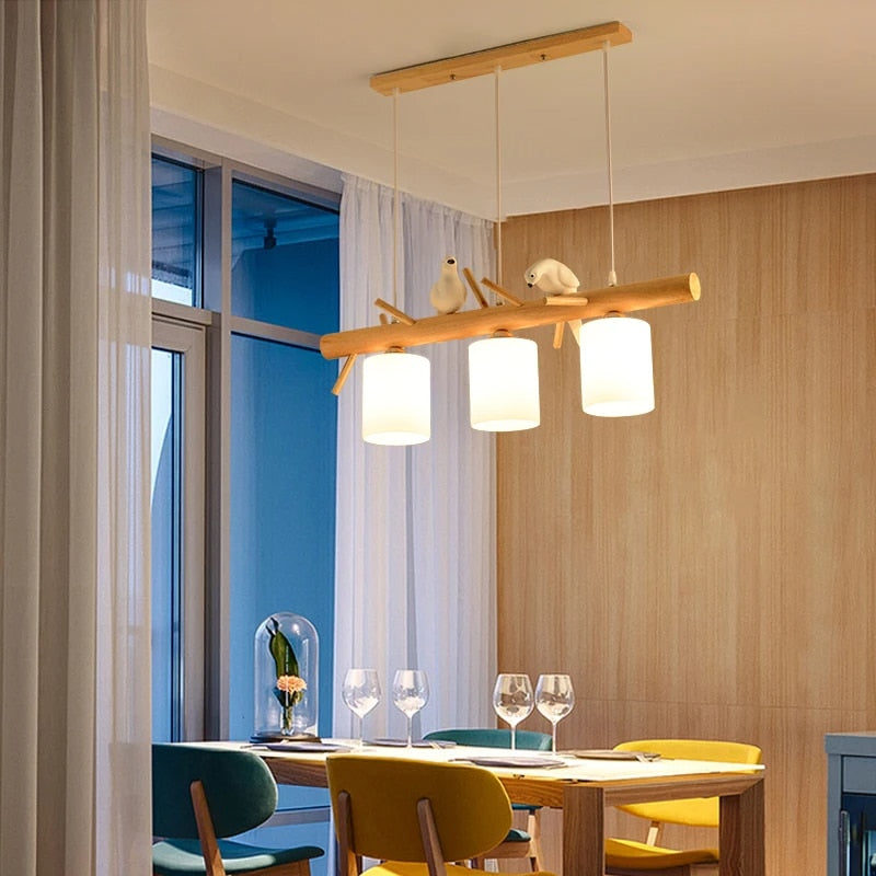 Suspension Bois Élégante Décorée d’Oiseaux