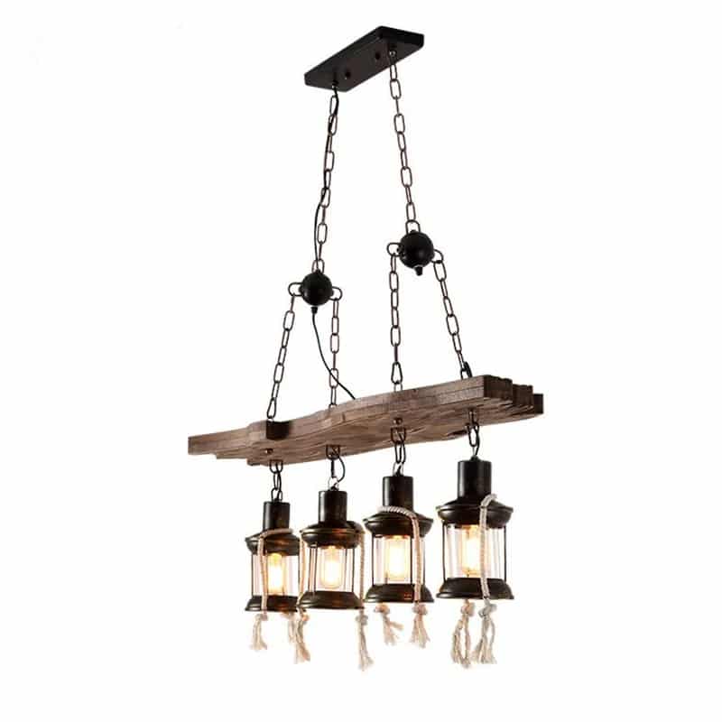 Suspension Bois Flotté Style Industriel avec Lanternes à LED