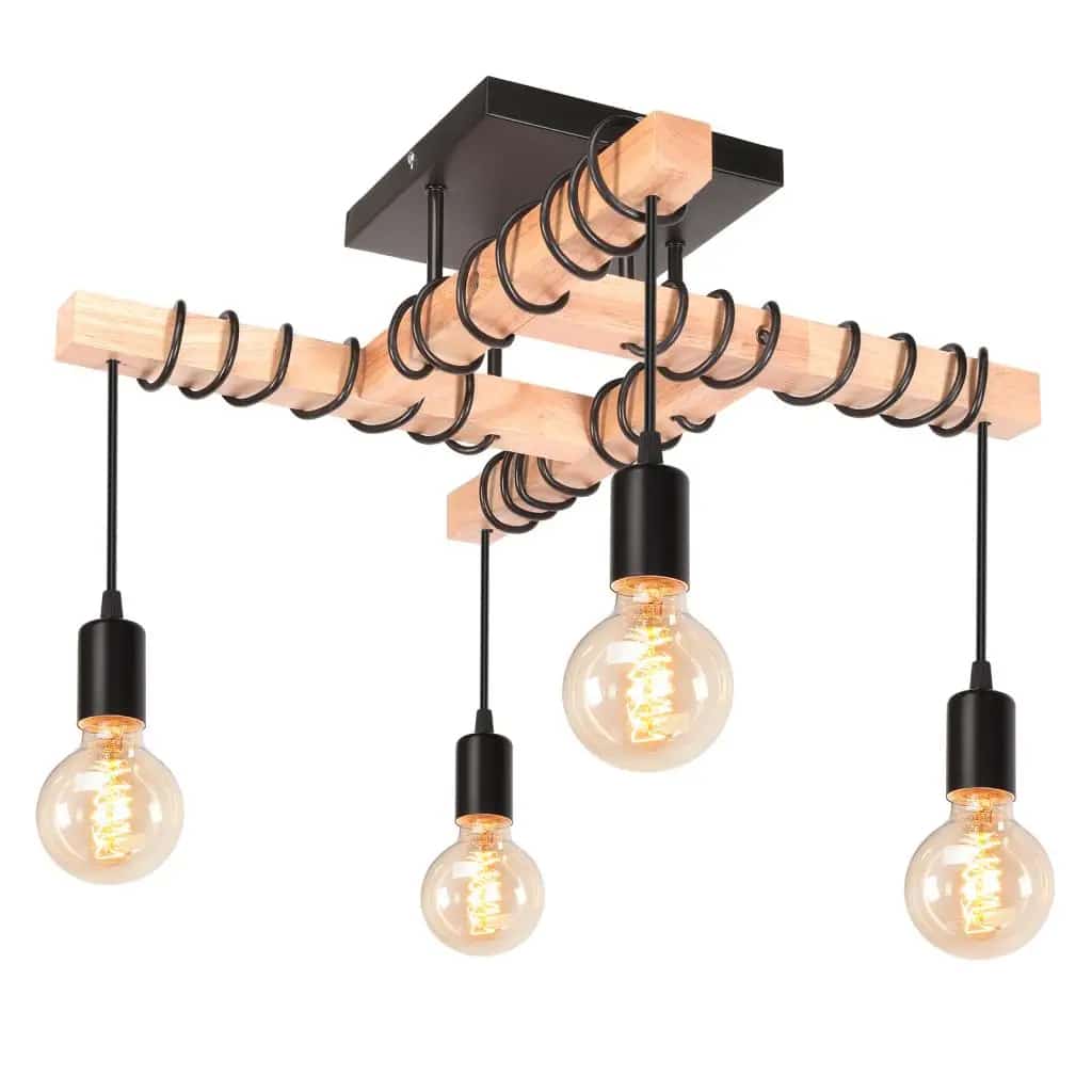 Suspension Bois LED de Style Industriel avec Quatre Têtes