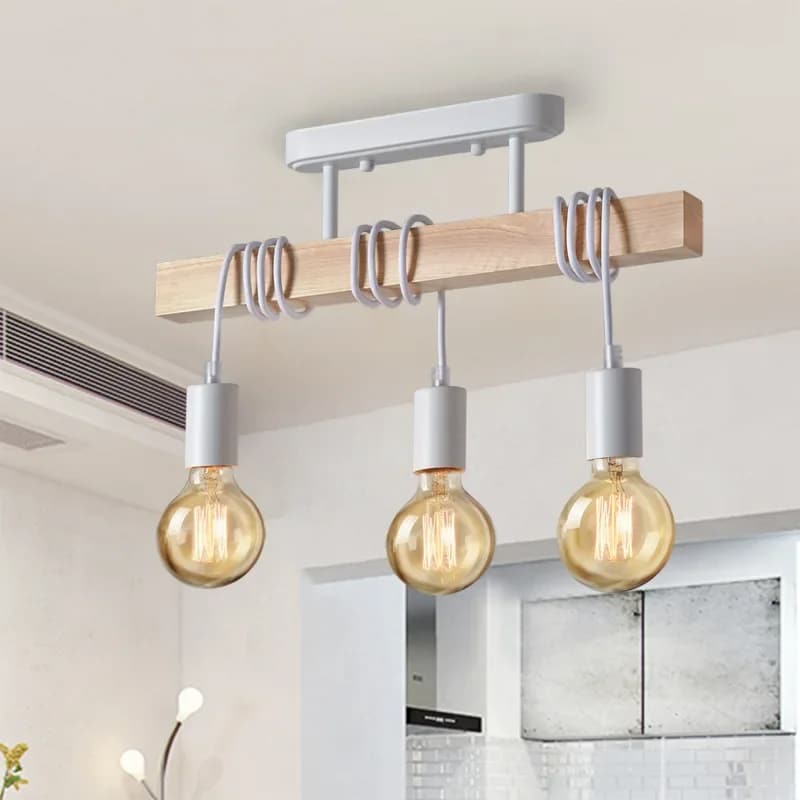 Suspension Bois LED de Style Rétro Américain