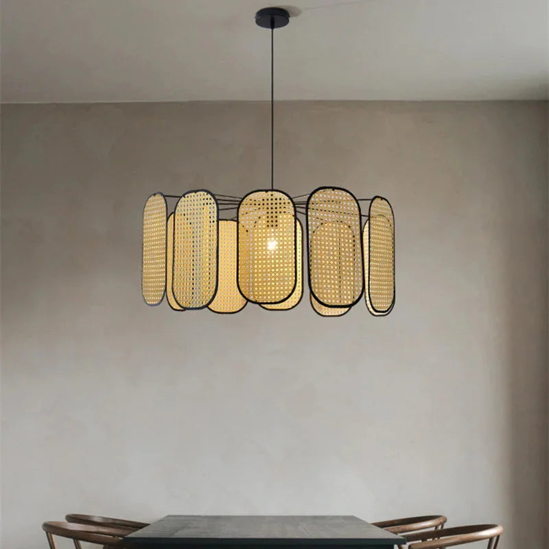 Suspension rotin cannage panneaux ovales contour noir | Paloa