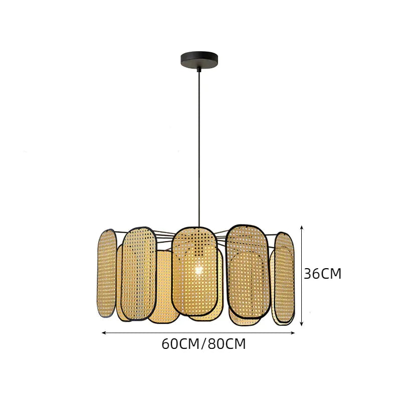 Suspension rotin cannage panneaux ovales contour noir | Paloa